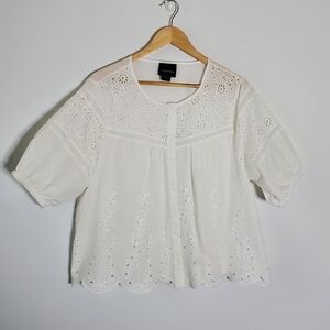 LIV LOS ANGELES Eyelet Short Sleeve Button Up Blouse Size XL great condition
